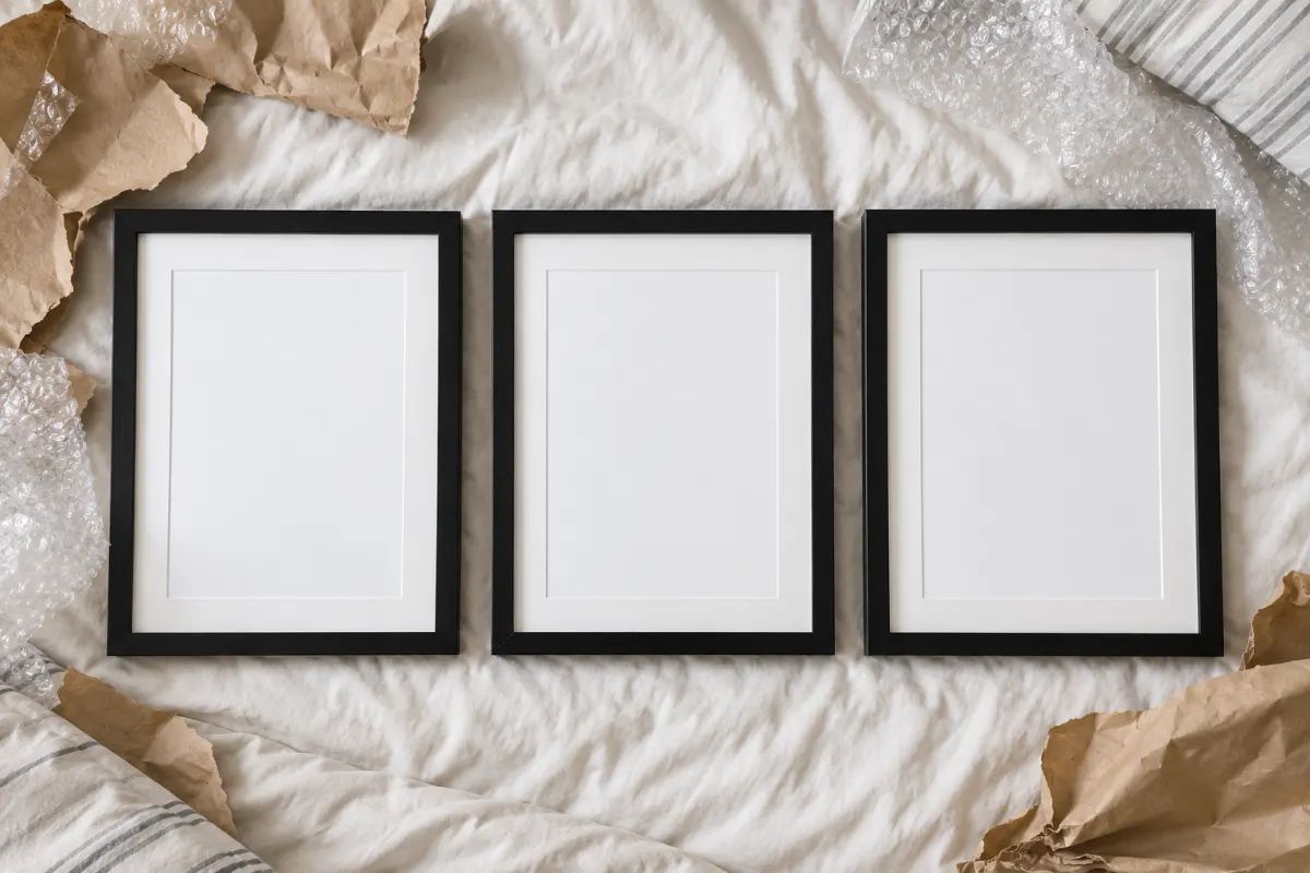 Three framed keepsakes, one for each home